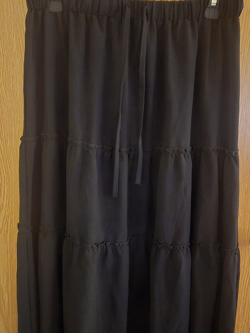 Black 2-Tiered Maxi Skirt with Drawstring Waist - Size Large
